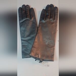 WOMEN'S 100% CASHMERE LINED  LEATHER GLOVES, MEDIUM-7, SILVER.